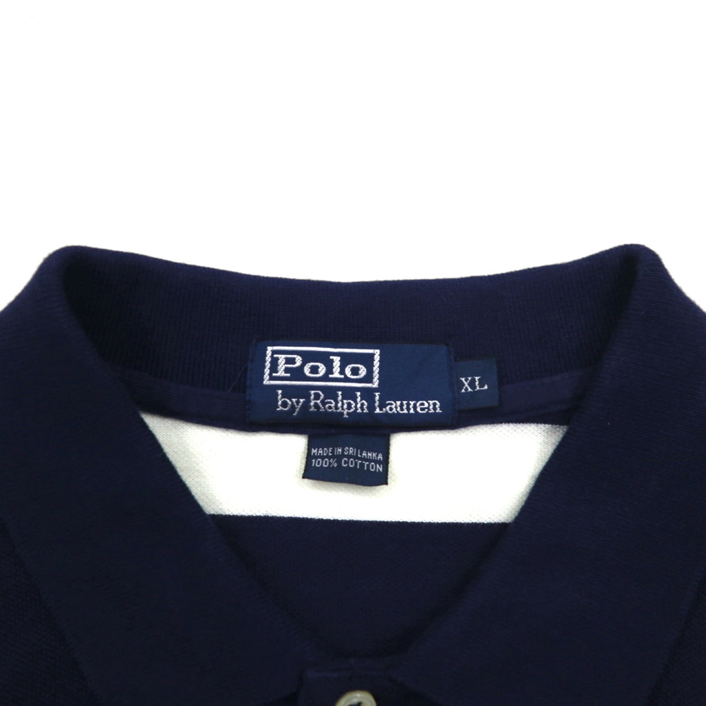 Polo by Ralph Lauren 90s Striped Polo Shirt, XL, Navy, Cotton, Pique, Embroidered Emblem Logo