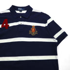 Polo by Ralph Lauren 90s Striped Polo Shirt, XL, Navy, Cotton, Pique, Embroidered Emblem Logo