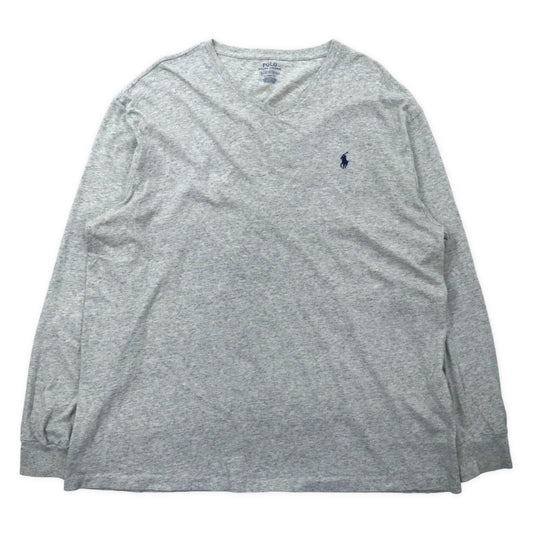 POLO RALPH LAUREN Vネック ロングスリーブ Tシャツ XL グレー コットン CLASSIC FIT スモールポニー刺繍 ビッグサイズ