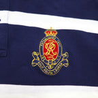 Polo by Ralph Lauren 90s Striped Polo Shirt, XL, Navy, Cotton, Pique, Embroidered Emblem Logo