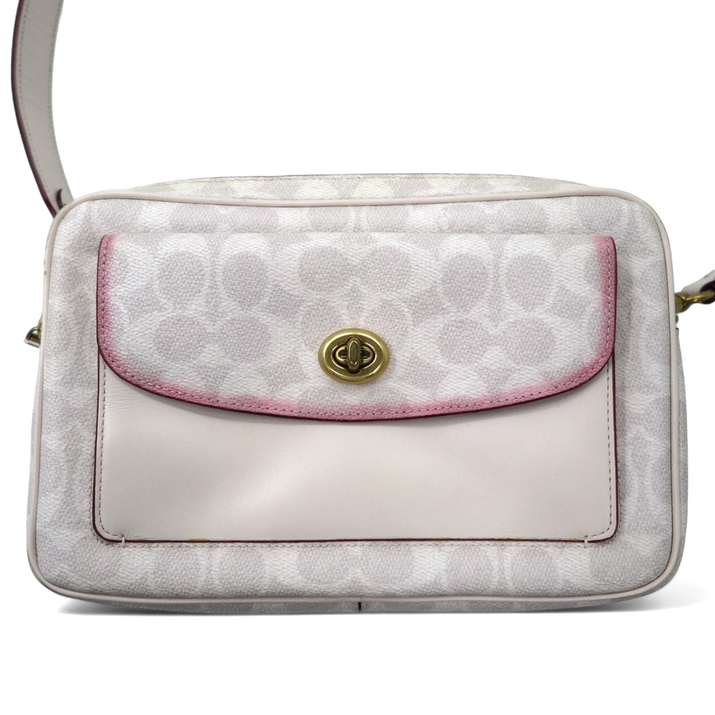 COACH Signature Camera Bag Shoulder Bag White PVC Leather B2032-640
