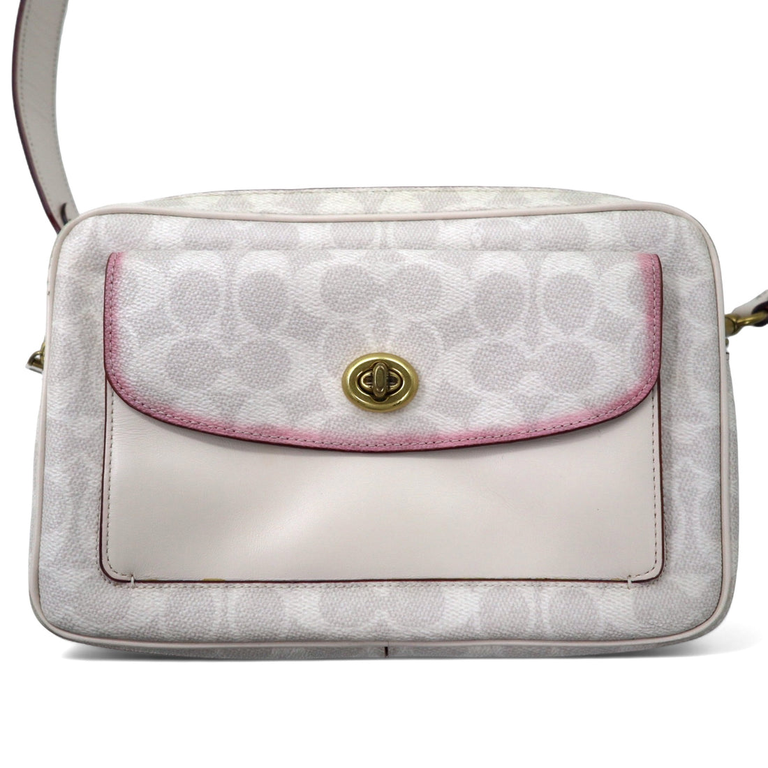 COACH Signature Camera Bag Shoulder Bag White PVC Leather B2032-640