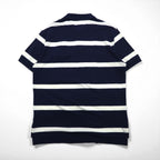 Polo by Ralph Lauren 90s Striped Polo Shirt, XL, Navy, Cotton, Pique, Embroidered Emblem Logo