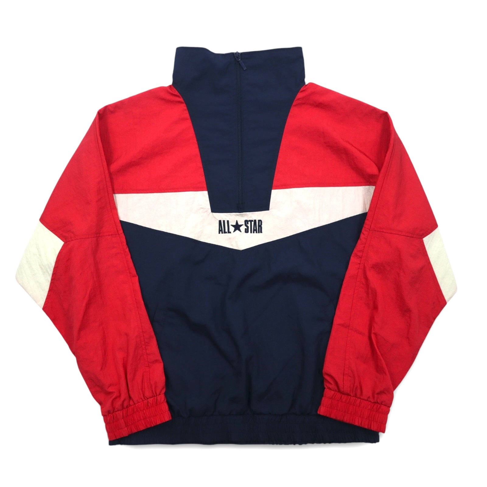 CONVERSE ハーフジップ ハイネック ナイロンジャケット M ネイビー トリコロール