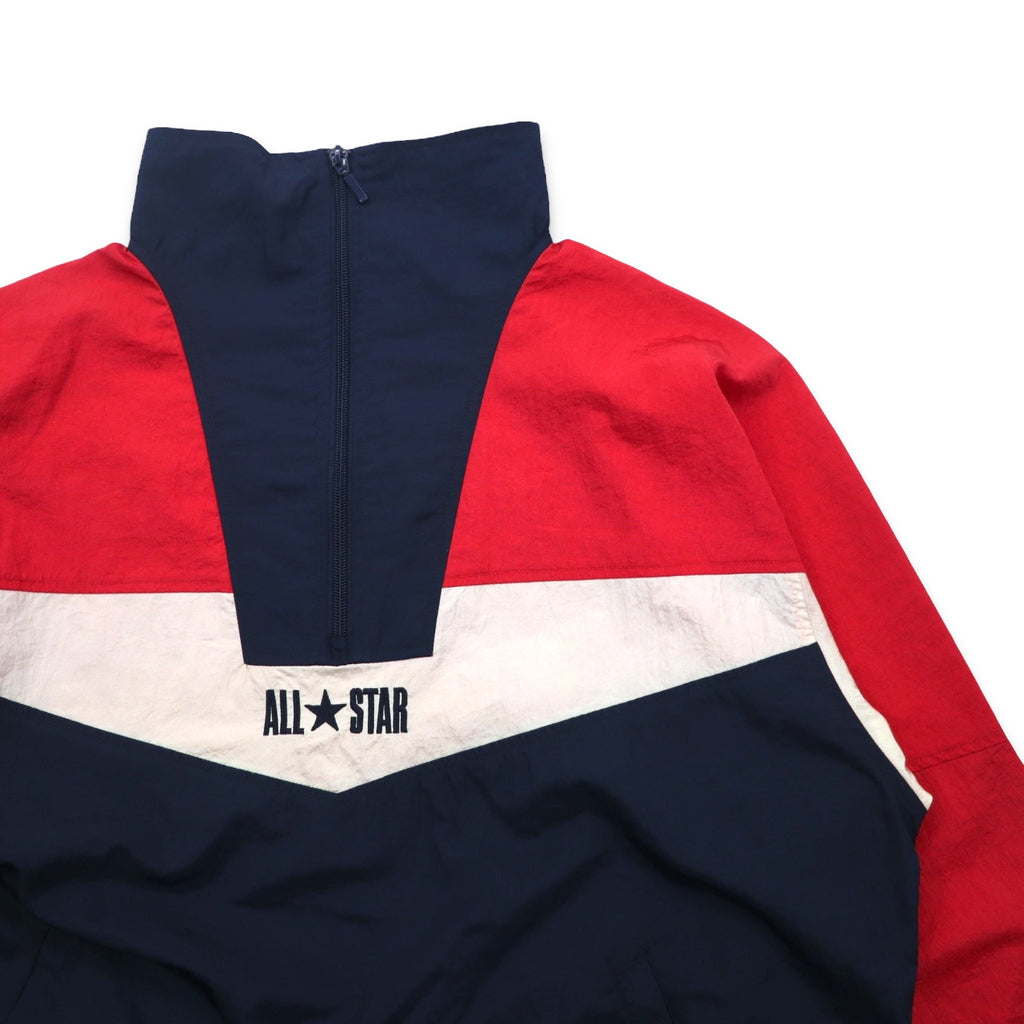 CONVERSE ハーフジップ ハイネック ナイロンジャケット M ネイビー トリコロール