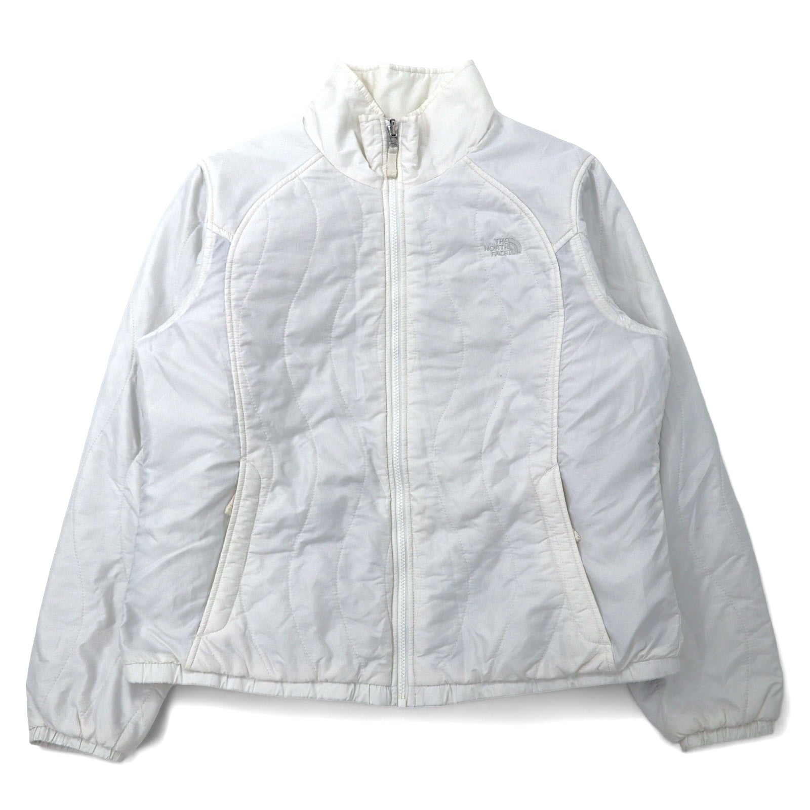 日本然リトテ-古着オンライン-THE NORTH FACE インサレーション キルティングジャケット XL ホワイト ナイロン 中綿 ワンポイントロゴ 刺繍-THE NORTH FACE Puffer Quilted Jacket XL White Nylon Filling One Point Logo Embroidery