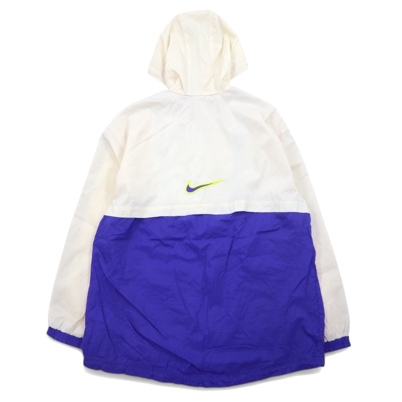 NIKE 90年代 銀タグ アノラックパーカー L ブルー ホワイト ポリエステル スウッシュ ドローコード