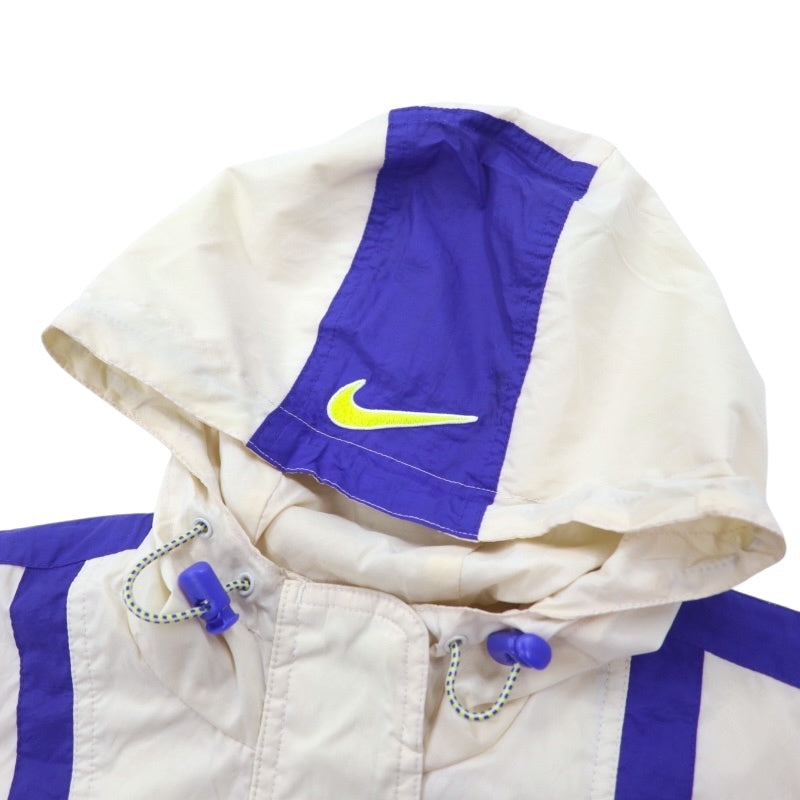 NIKE 90年代 銀タグ アノラックパーカー L ブルー ホワイト ポリエステル スウッシュ ドローコード