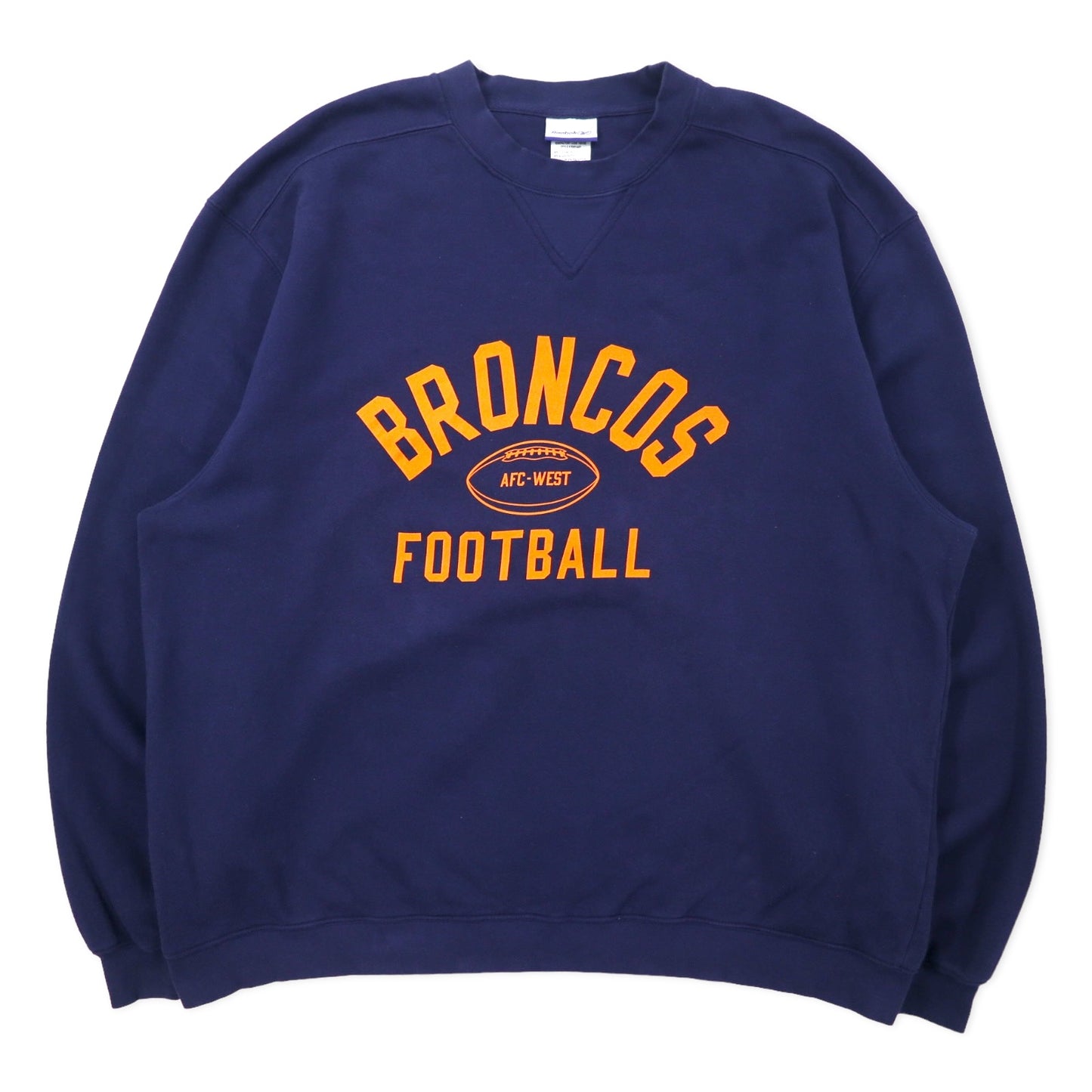 Reebok 00年代 NFL プリント スウェット XL ネイビー コットン 裏起毛 前V BRONCOS FOOTBALL ビッグサイズ