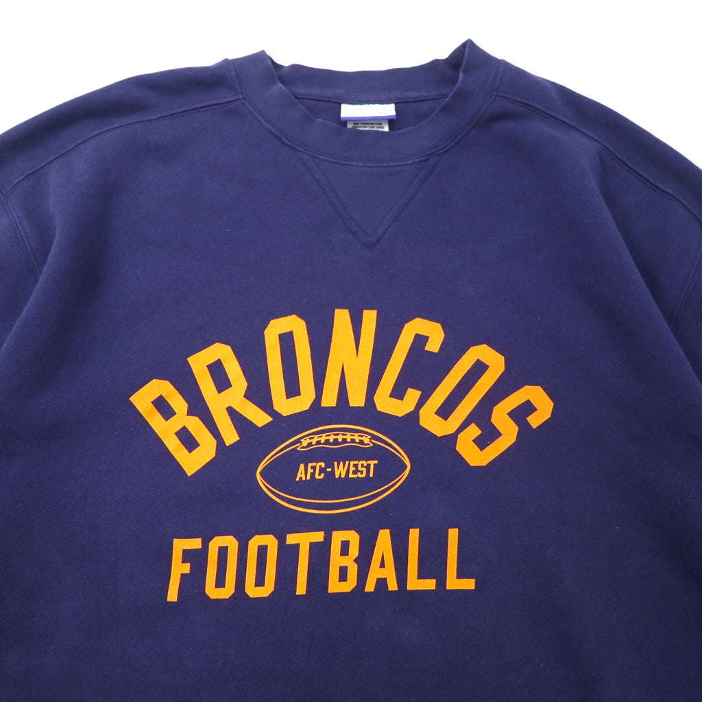 Reebok 00s NFL Print Sweatshirt XL Navy Cotton Fleece Lined Front V BRONCOS FOOTBALL Big Size