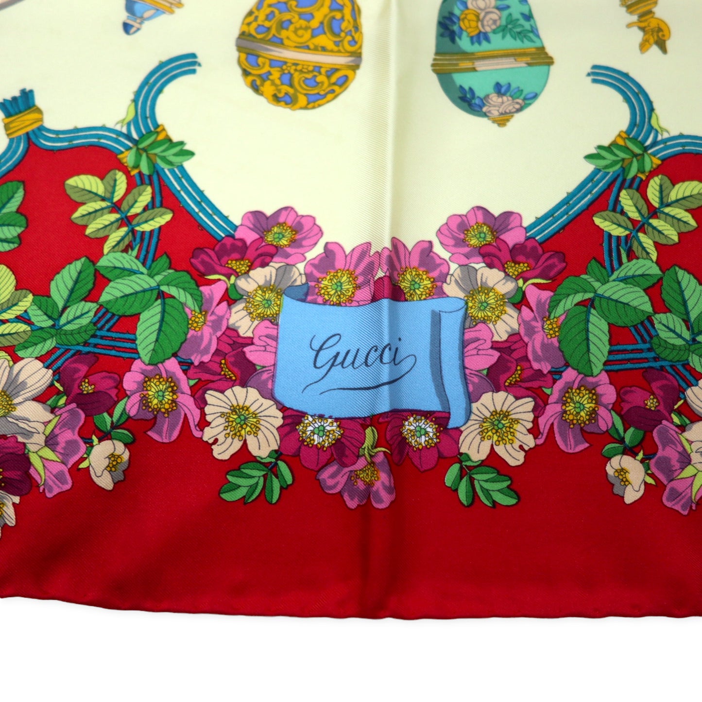 GUCCI オールドグッチ レトロ スカーフ レッド 総柄 シルク 花柄 イタリア製