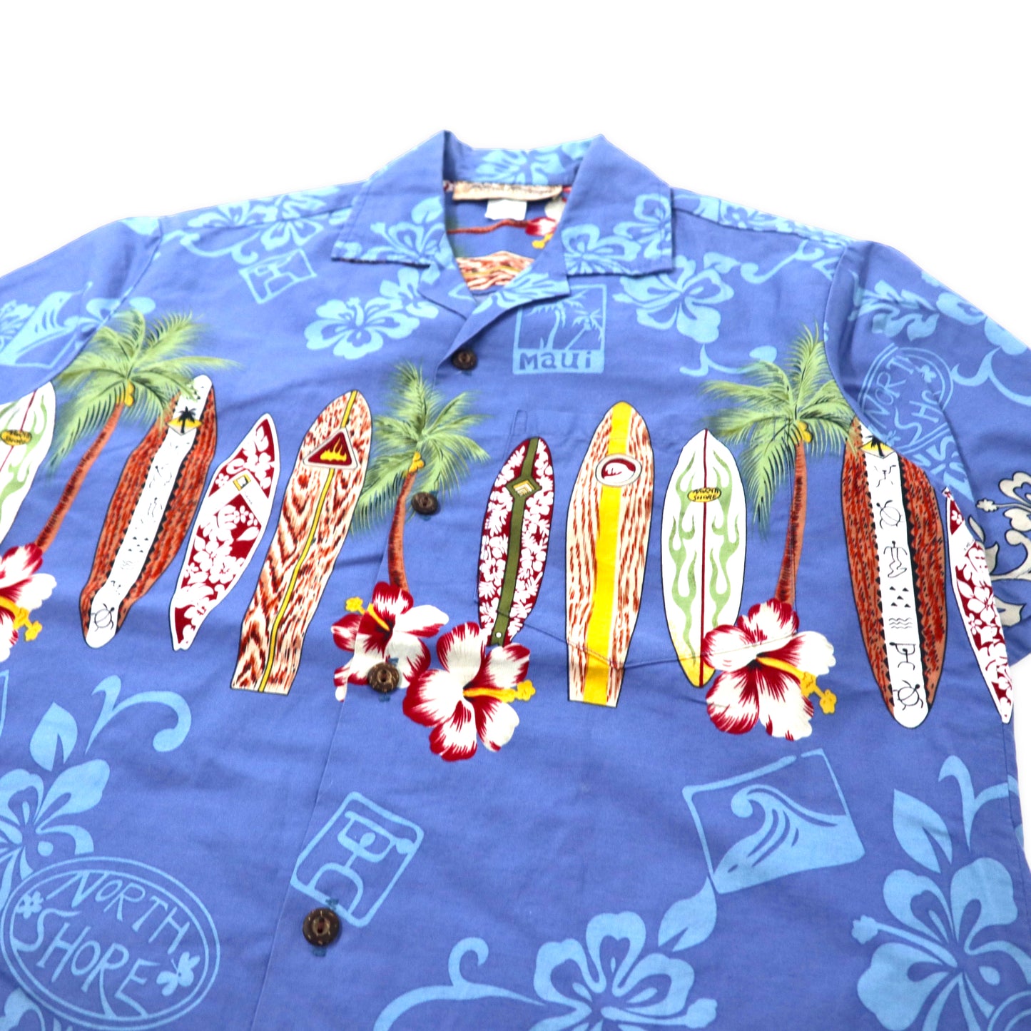 Blue Hawaii アロハシャツ S ブルー コットン サーフボード ハワイ製
