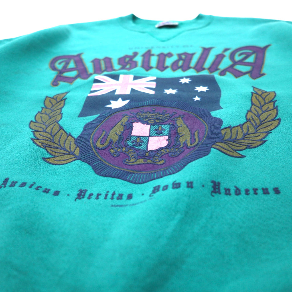 Hanes USA Made 90s CLASSICS College Print Sweatshirt XL Green Cotton UNIVERSITY OF AUSTRALIA Arch Logo