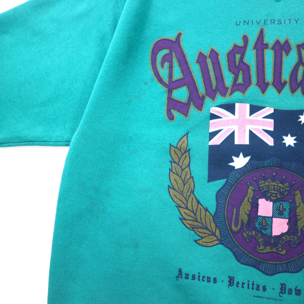Hanes USA Made 90s CLASSICS College Print Sweatshirt XL Green Cotton UNIVERSITY OF AUSTRALIA Arch Logo