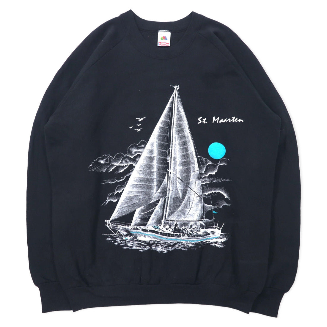 日本然リトテ-古着オンライン-FRUIT OF THE LOOM USA製 90年代 プリント スウェット XL ブラック コットン 裏起毛 St. Maarten-FRUIT OF THE LOOM USA Made 90's Print Sweatshirt XL Black Cotton brushed lining St. Maarten