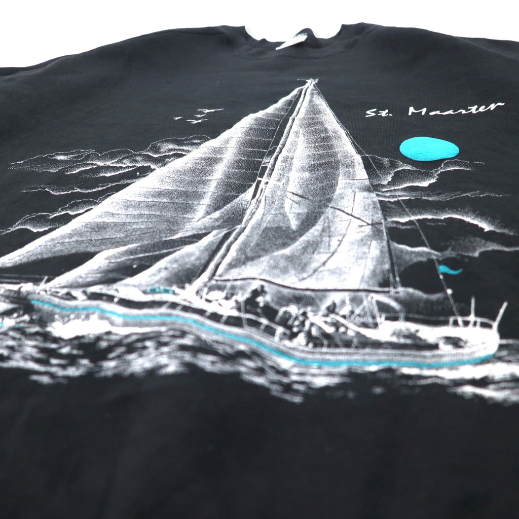 FRUIT OF THE LOOM USA made 90s printed sweatshirt XL black cotton fleece lining St. Maarten