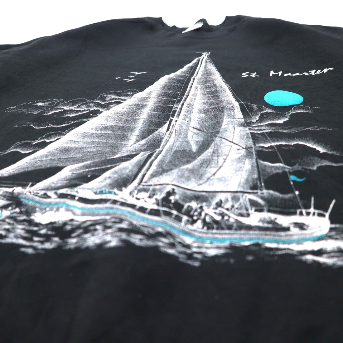FRUIT OF THE LOOM USA made 90s printed sweatshirt XL black cotton fleece lining St. Maarten