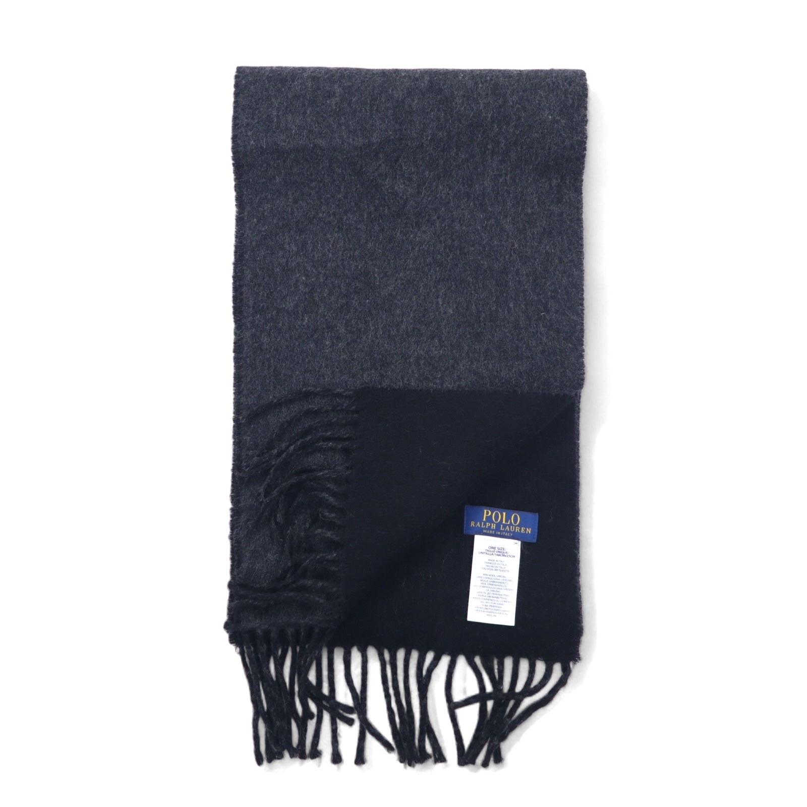 POLO RALPH LAUREN Made in Italy Scarf Black Grey Small Pony Embroidery