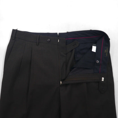 Italy Vintage CORNELIANI Trousers, Made in Italy, Double-Tuck Wide Leg Trousers, XL, Brown Wool