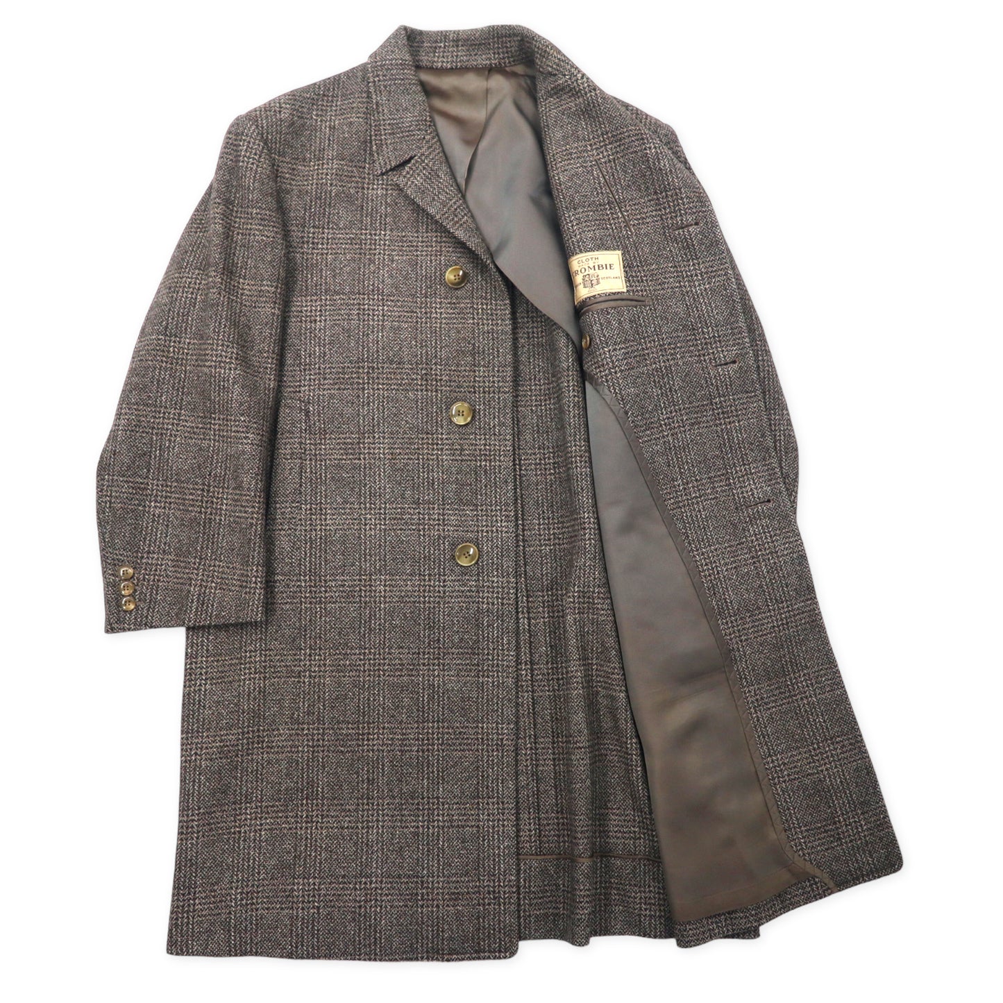 Vintage British Tweed Over Coat 60年代 CLOTH MADE BY CROMBIE OF SCOTLAND チェスターコート M グレー グレンチェック ウール