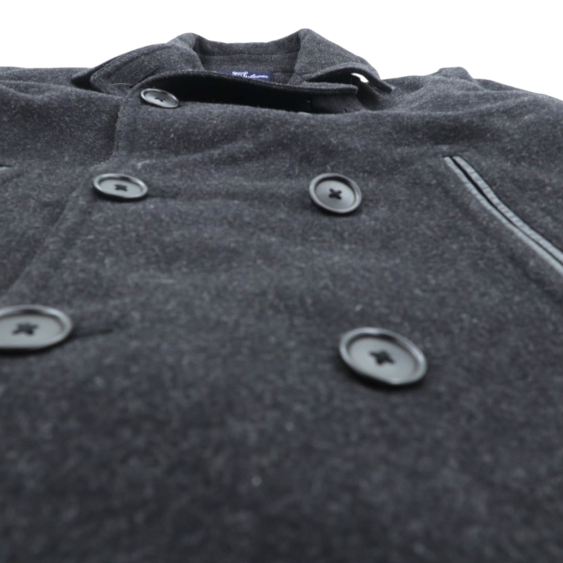 POLO SPORT RALPH LAUREN 90s Double-Breasted Pea Coat, Size M, Gray, Melton, Chin Strap, Made in Japan