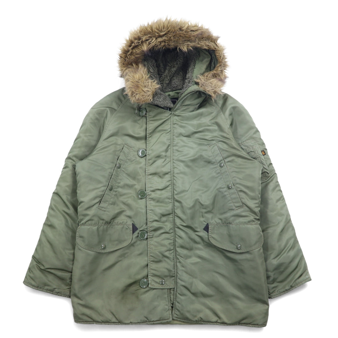 ALPHA INDUSTRIES INC N-3B フライトジャケット M カーキ ポリエステル ドローコード ファー着脱可能 MIL-J-6279