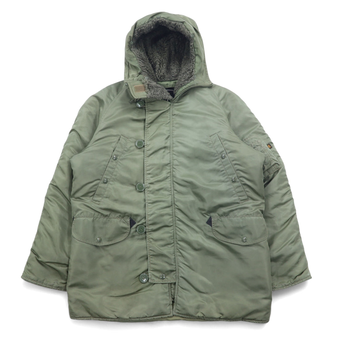 ALPHA INDUSTRIES INC N-3B フライトジャケット M カーキ ポリエステル ドローコード ファー着脱可能 MIL-J-6279