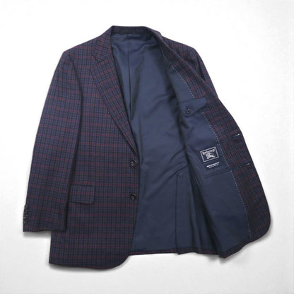 BURBERRY Silk Blend Tailored Jacket, Size M, Check, PRESTIGE COLLECTION, Made in Japan