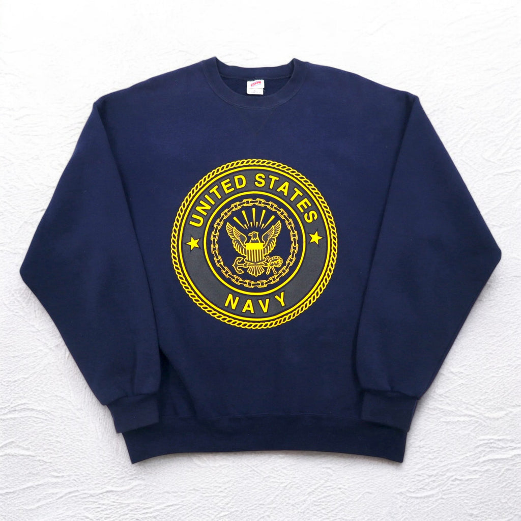 Vintage 90s USA Made US NAVY Sweatshirt SOFFE Sweatshirt XL Navy Double-sided Print Military