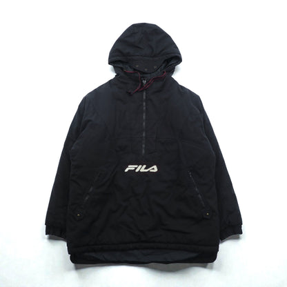FILA 90年代 ビッグサイズ 中綿 ハーフジップ アノラックパーカー XL ブラック ナイロン カンガルーポケット
