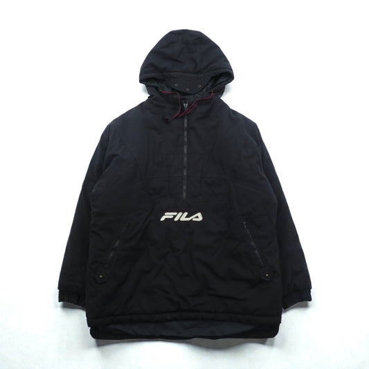 FILA 90年代 ビッグサイズ 中綿 ハーフジップ アノラックパーカー XL ブラック ナイロン カンガルーポケット