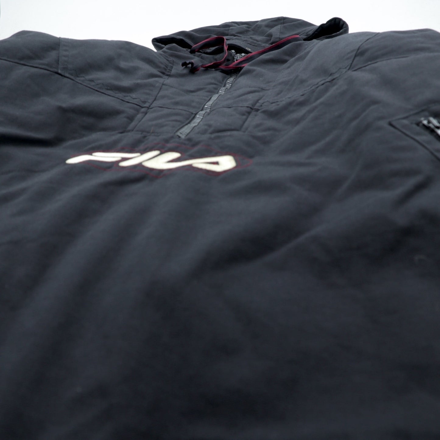 FILA 90年代 ビッグサイズ 中綿 ハーフジップ アノラックパーカー XL ブラック ナイロン カンガルーポケット