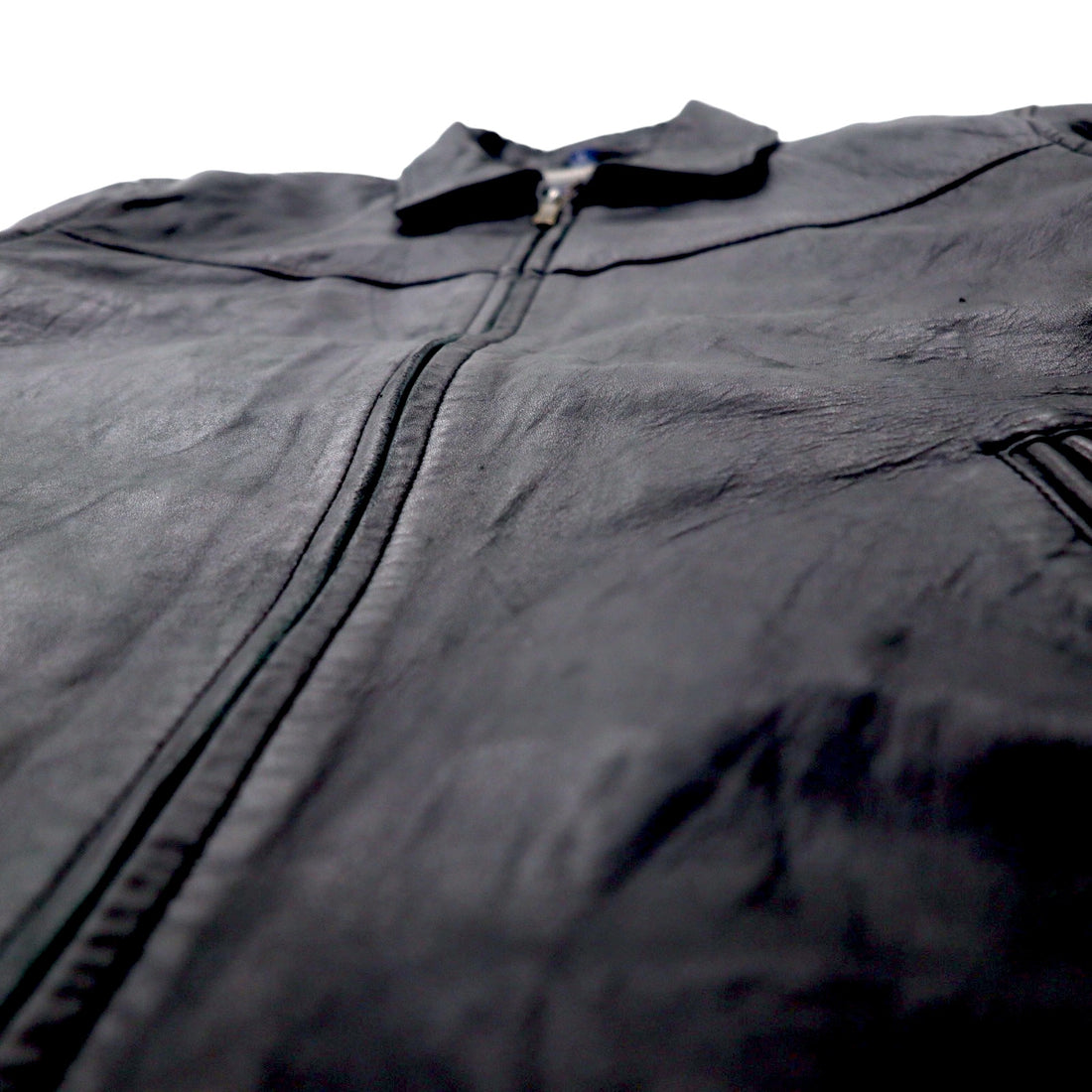CHAPS Leather Jacket, Rider's Jacket, L, Black, Cowhide, Check Lining, Made in Pakistan