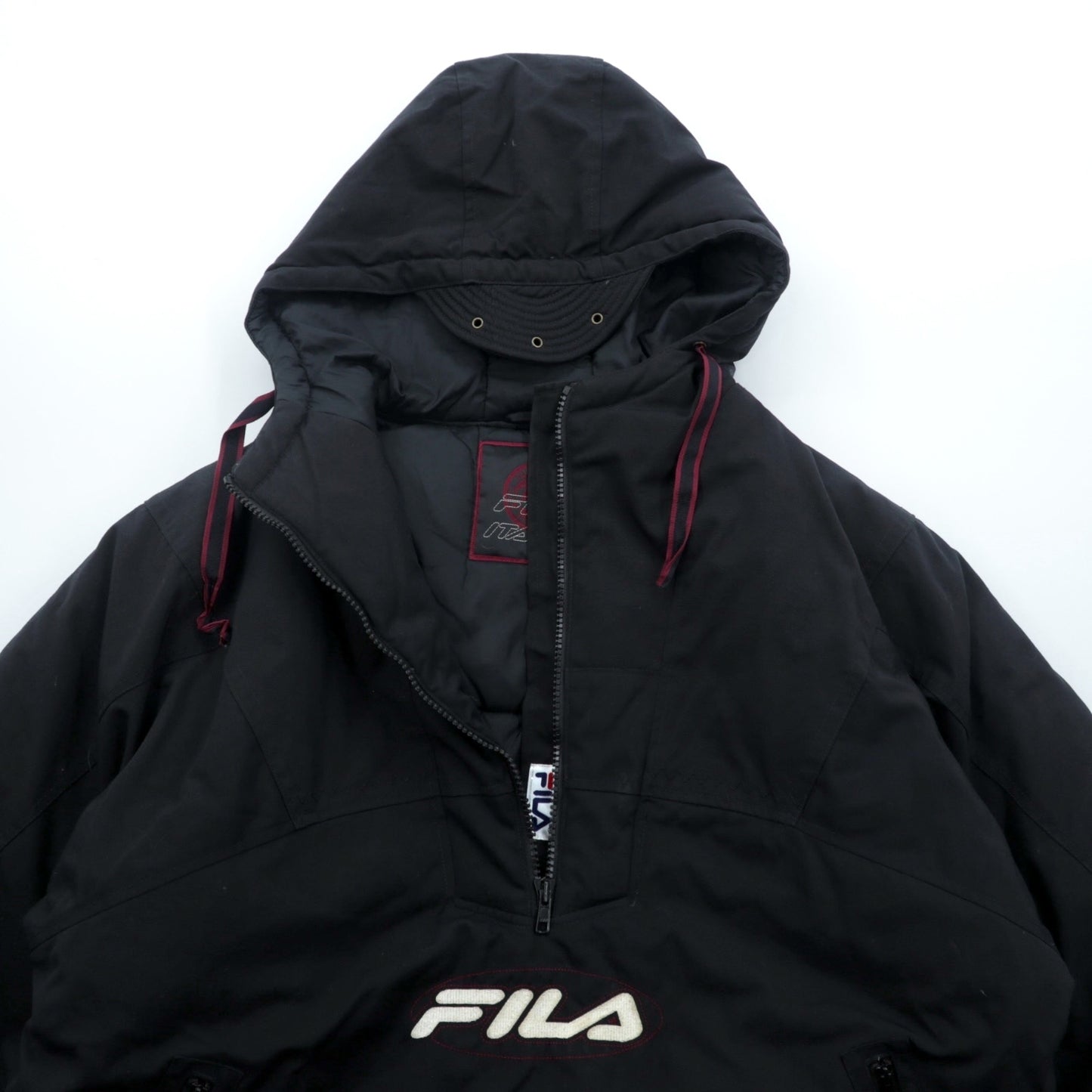 FILA 90年代 ビッグサイズ 中綿 ハーフジップ アノラックパーカー XL ブラック ナイロン カンガルーポケット