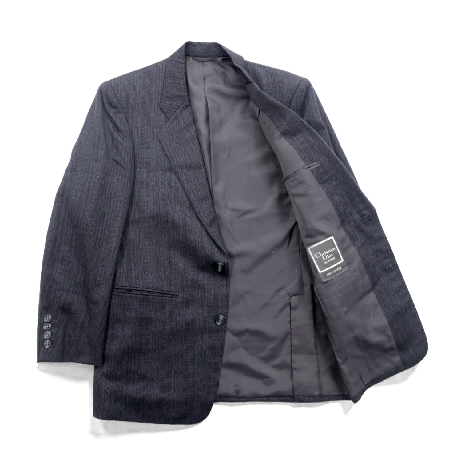 Christian Dior MONSIEUR 2Bテーラードジャケット S グレー ストライプ ウール オールド 日本製