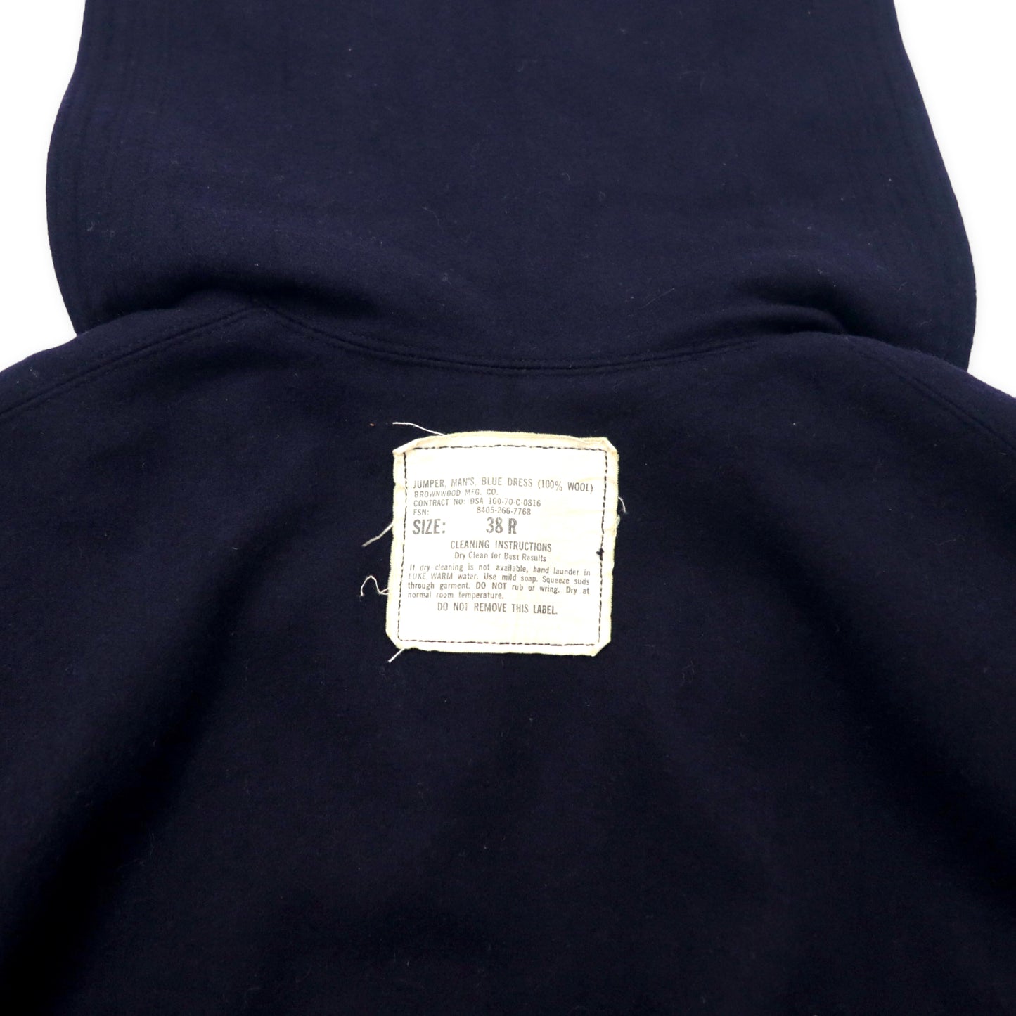 US NAVY 70年代 セーラーシャツ 38R ネイビー ウール BROWNWOOD MFG. ミリタリー JUMPER MAN'S BLUE DRESS  8405-266-7768