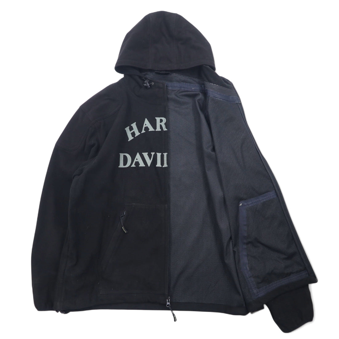 HARLEY DAVIDSON Fleece Jacket Hoodie XL Black Polyester Skull Print Reflector