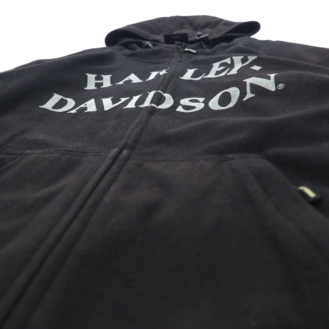 HARLEY DAVIDSON Fleece Jacket Hoodie XL Black Polyester Skull Print Reflector
