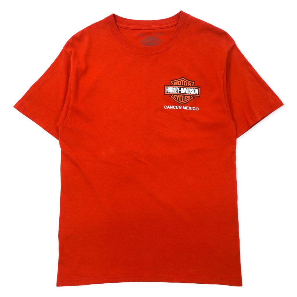 日本然リトテ-古着オンライン-HARLEY DAVIDSON ロゴプリント Tシャツ M オレンジ コットン CANCUN MEXICO メキシコ製-HARLEY DAVIDSON Logo Print T-Shirt M Orange Cotton CANCUN MEXICO Mexico Made