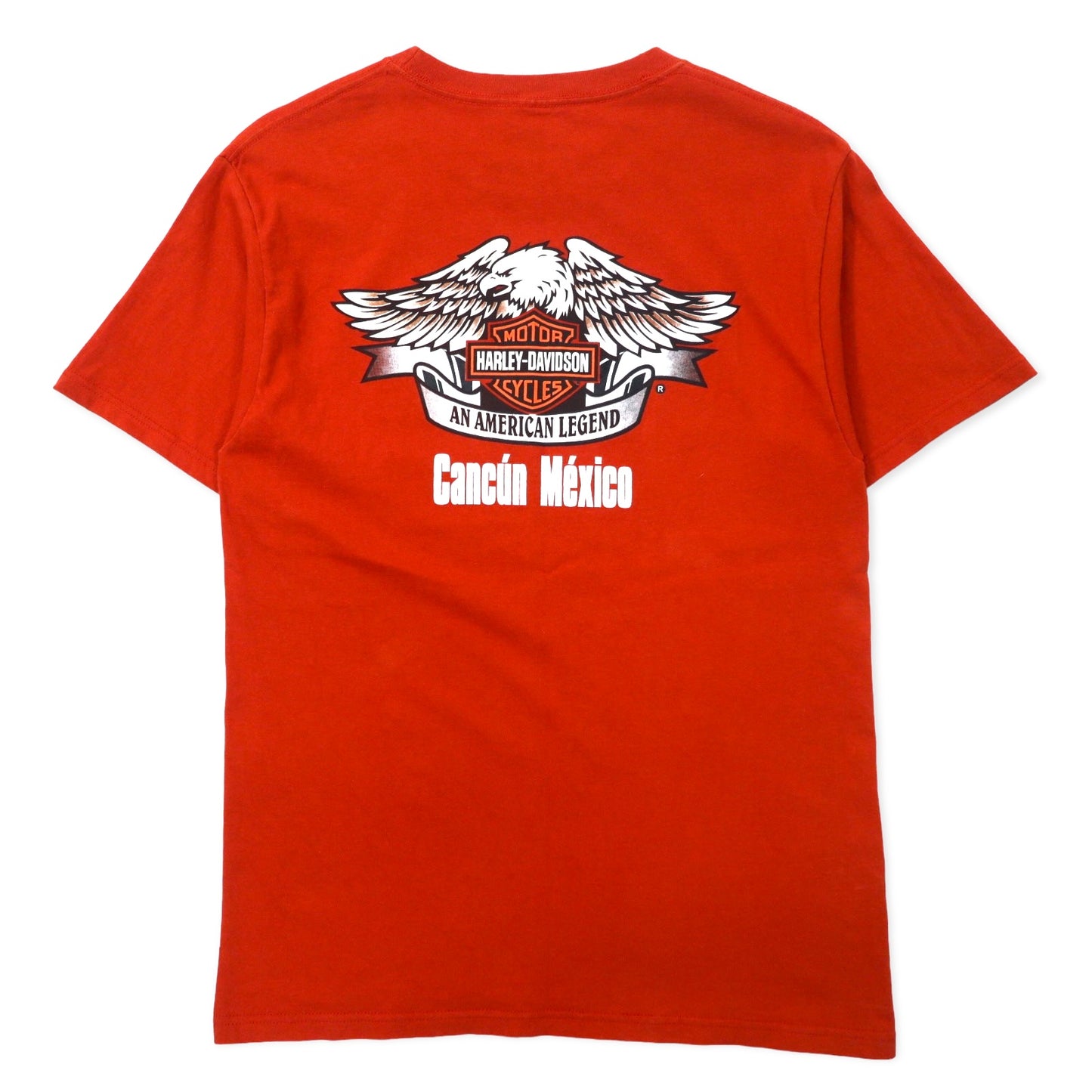 HARLEY DAVIDSON ロゴプリント Tシャツ M オレンジ コットン CANCUN MEXICO メキシコ製