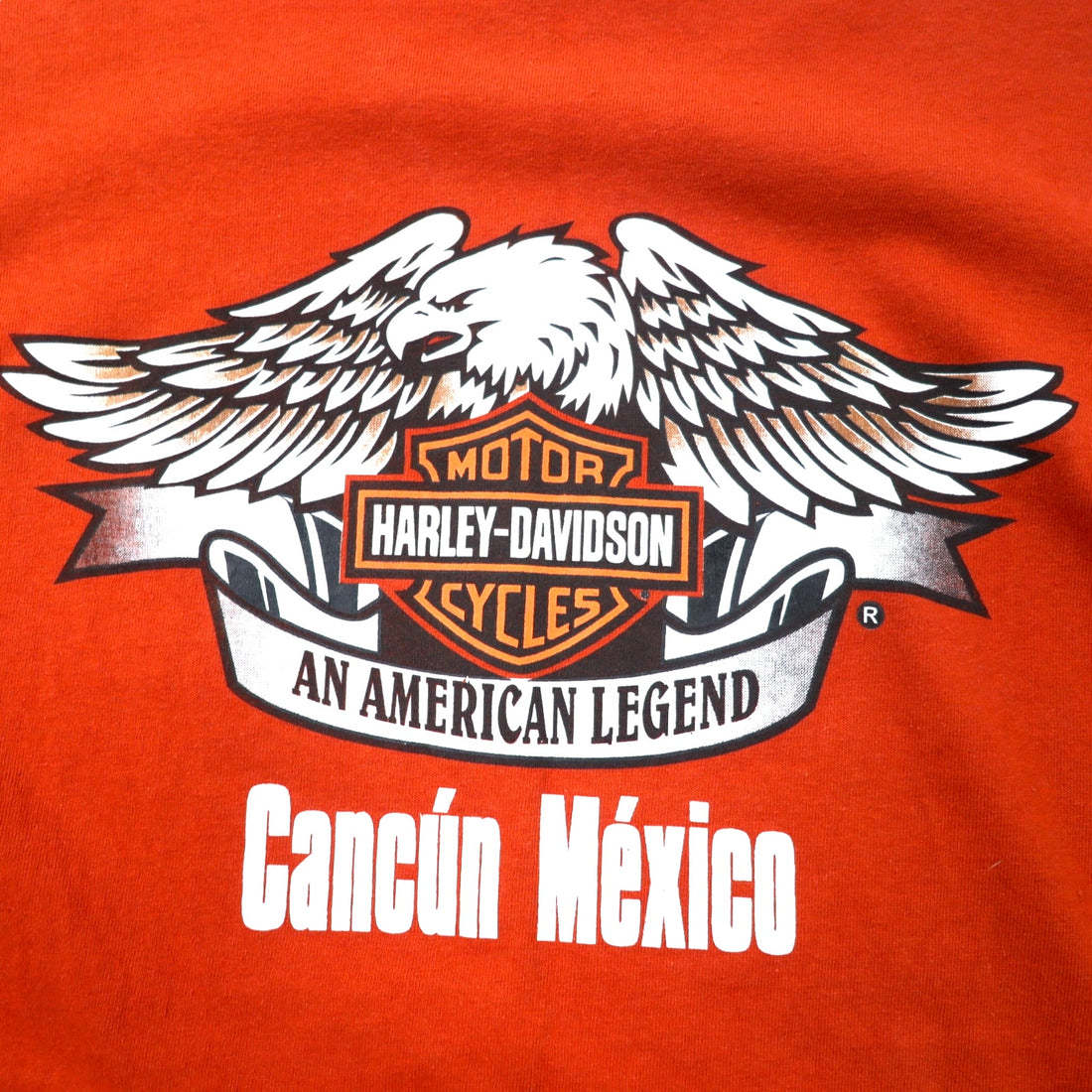 HARLEY DAVIDSON ロゴプリント Tシャツ M オレンジ コットン CANCUN MEXICO メキシコ製