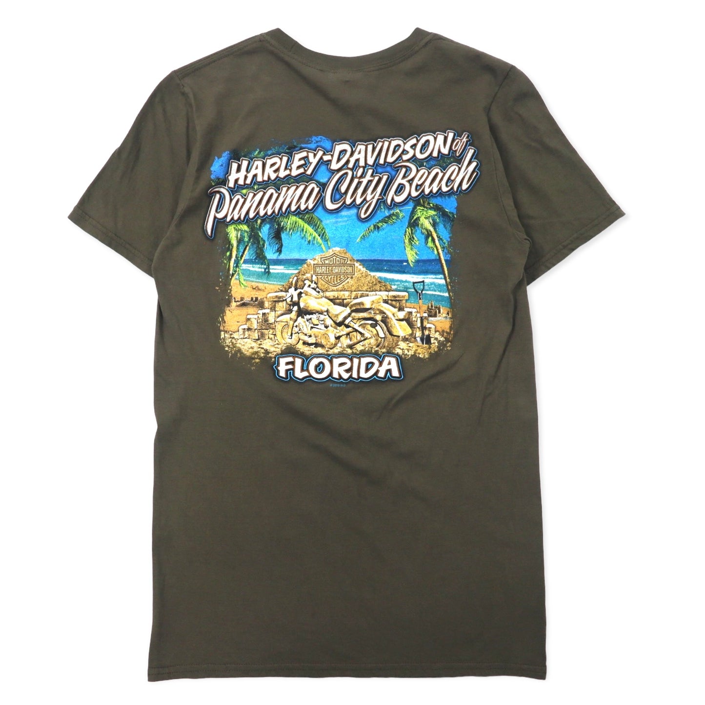 HARLEY DAVIDSON ロゴプリント Tシャツ S カーキ コットン FLORIDA