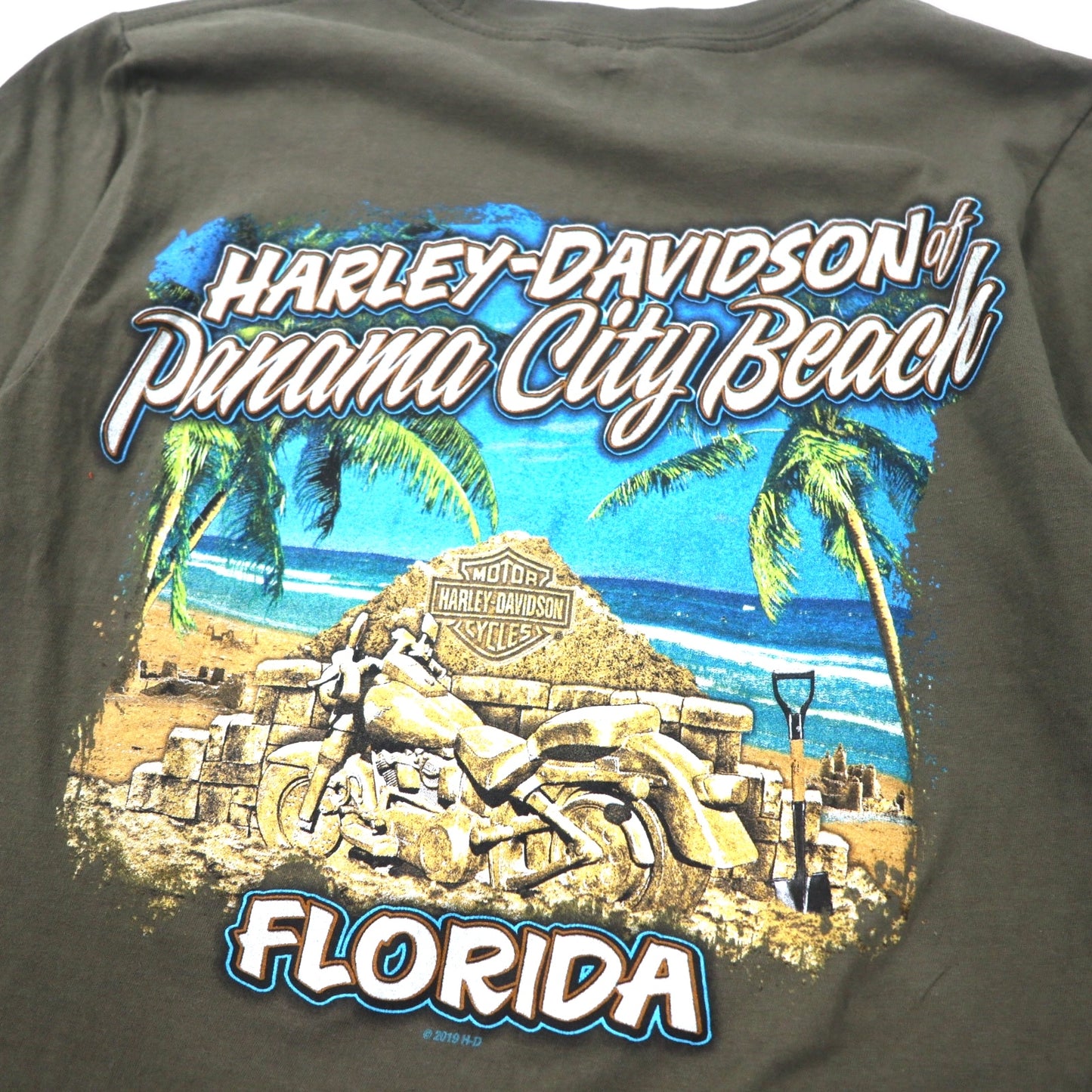 HARLEY DAVIDSON ロゴプリント Tシャツ S カーキ コットン FLORIDA