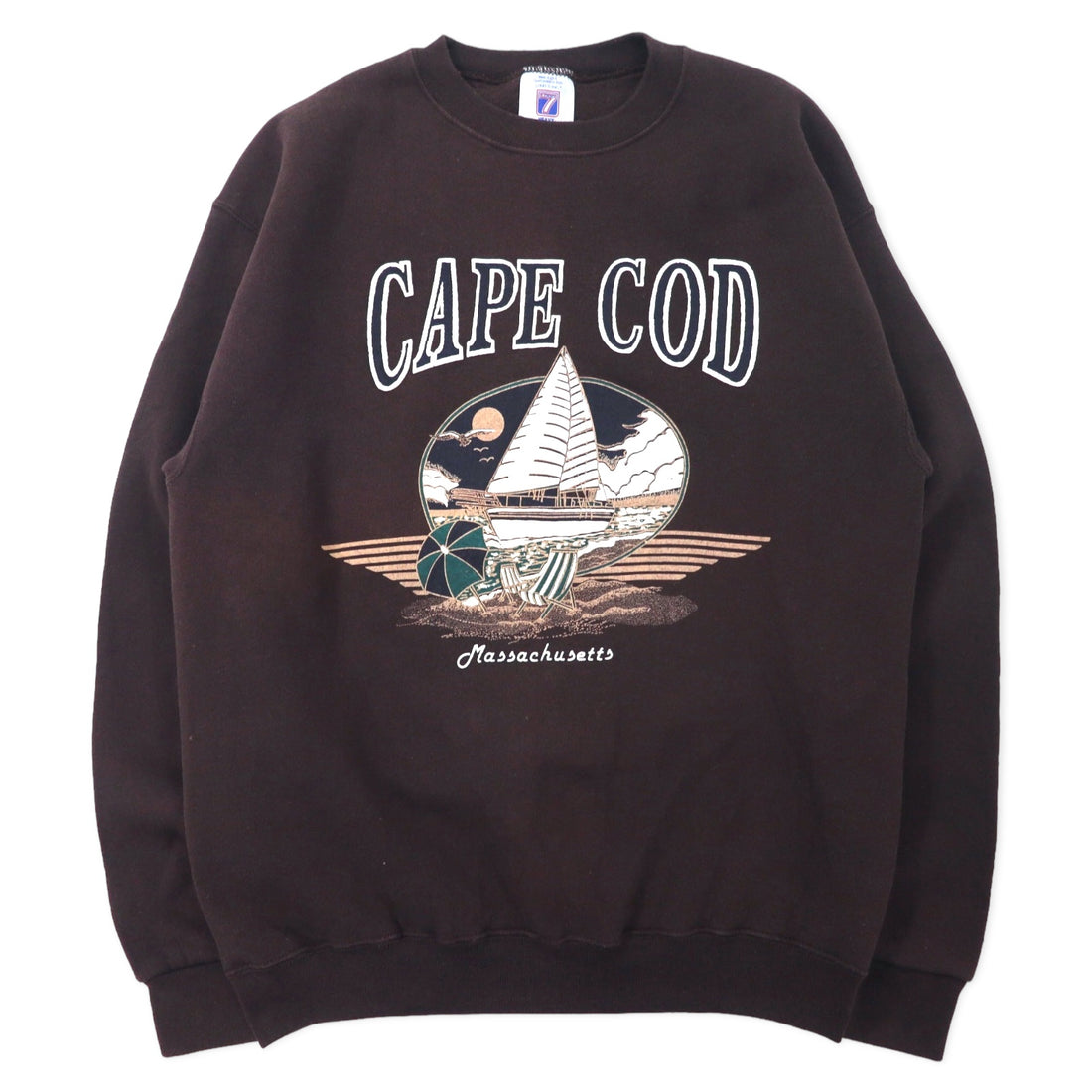 日本然リトテ-古着オンライン-LOGO 7 USA製 90年代 プリント スウェット M ブラウン コットン 裏起毛 CAPE COD-LOGO 7 USA MADE 90s Print Sweatshirt M Brown Cotton Brushed Lining Cape Code
