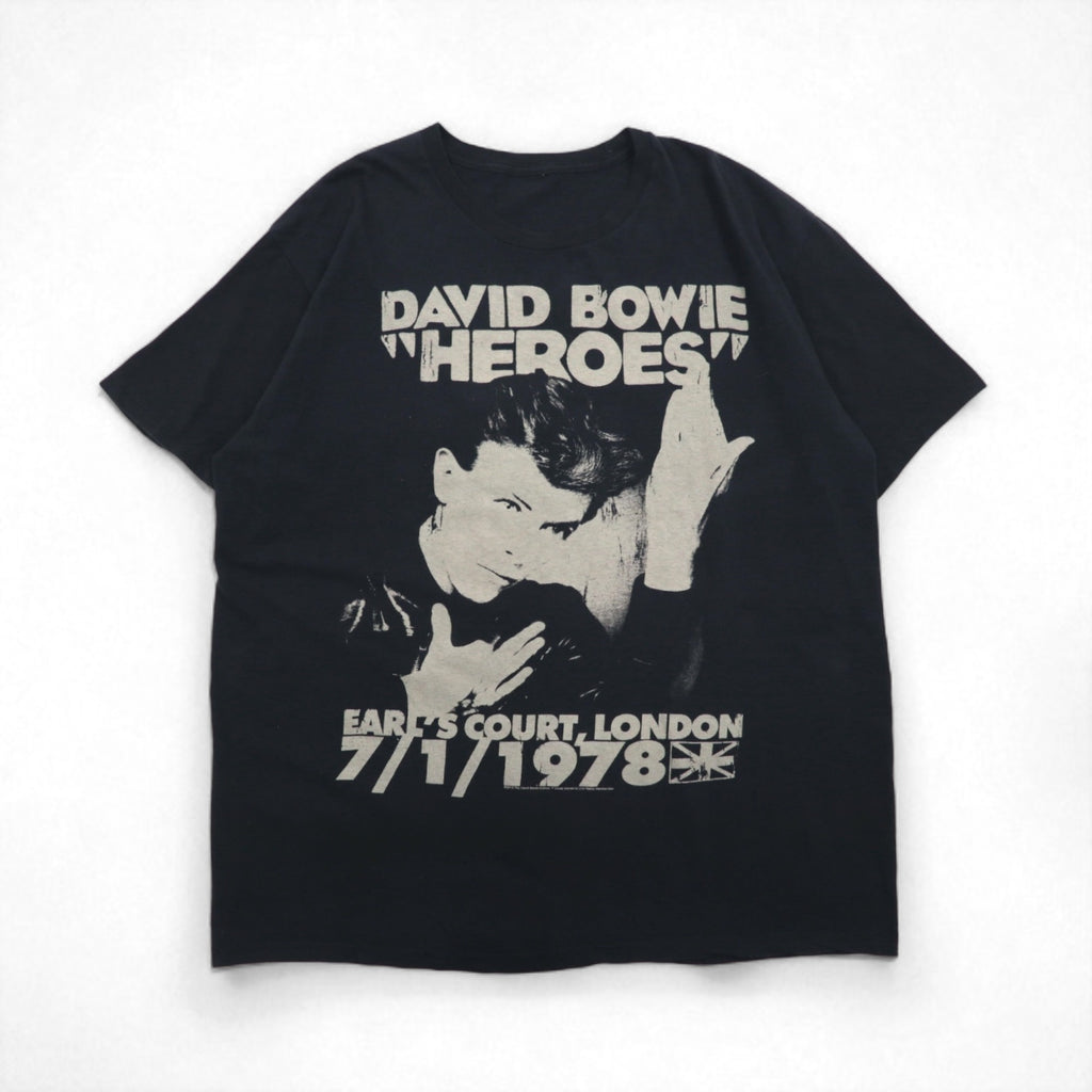 DAVID BOWIE David Bowie Rock Artist Band T-Shirt XL Black Cotton Memorial HEROES EARLS COURT