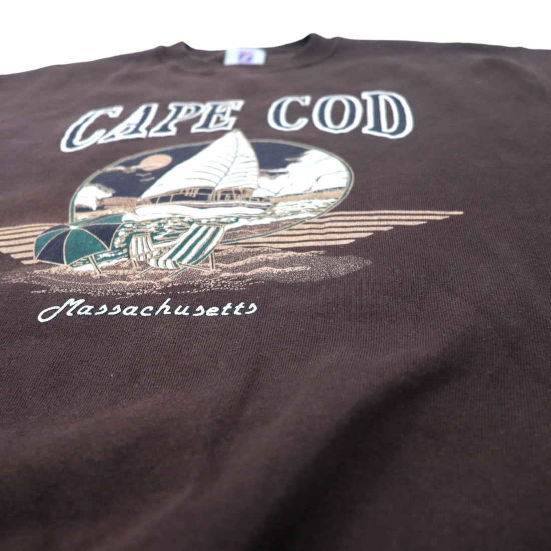 LOGO 7 Made in USA 90s Printed Sweatshirt M Brown Cotton Fleece CAPE COD