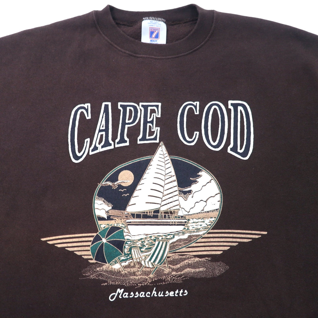 LOGO 7 Made in USA 90s Printed Sweatshirt M Brown Cotton Fleece CAPE COD
