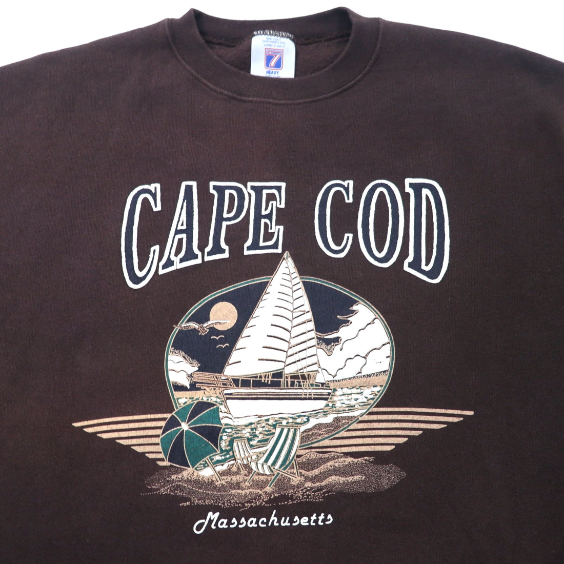 LOGO 7 Made in USA 90s Printed Sweatshirt M Brown Cotton Fleece CAPE COD