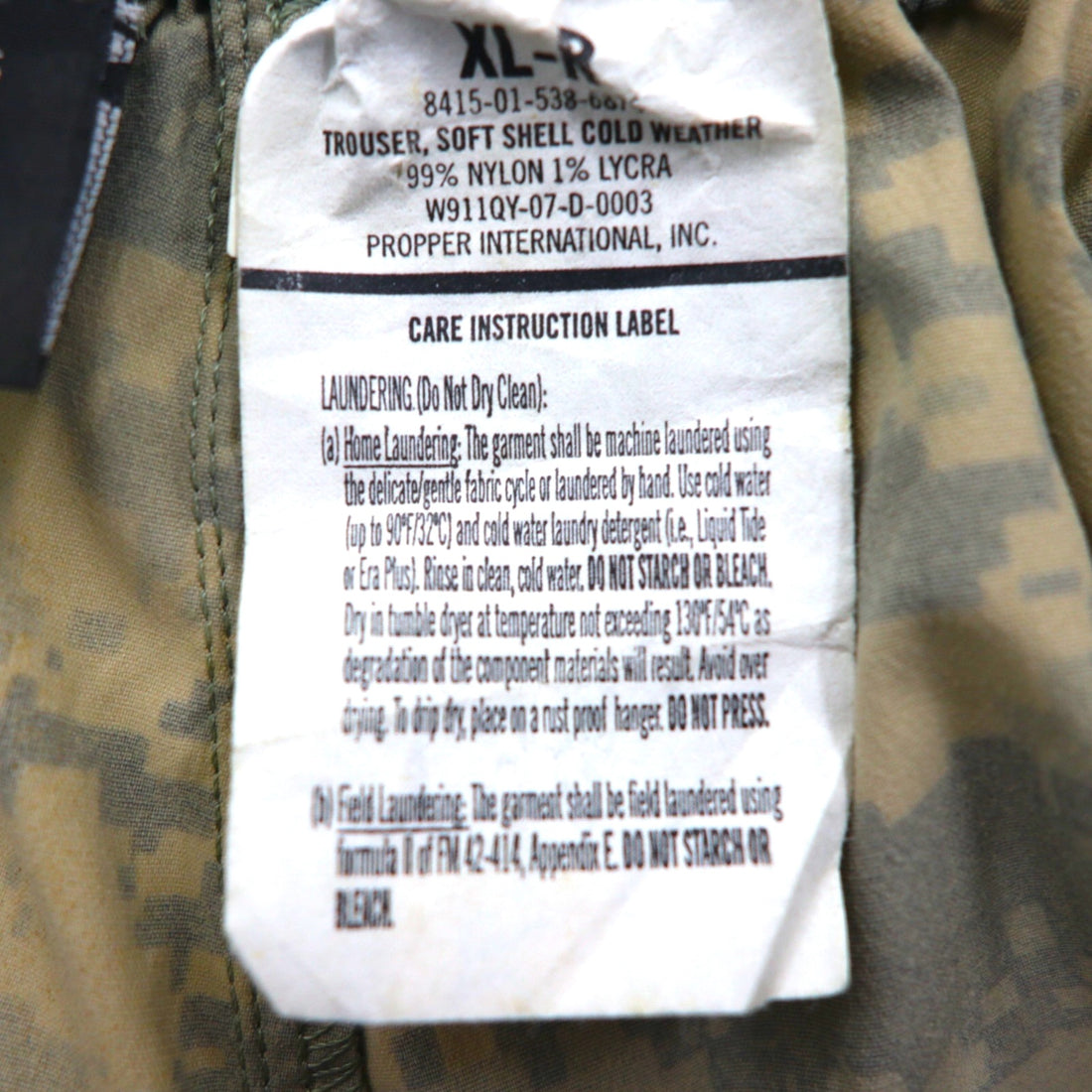 US ARMY ECWCS GEN3 LEVEL5 ソフトシェル カーゴパンツ XL ナイロン 防水 サスペンダー付 ドローコード 8415-01-538-6875 デジタルカモ