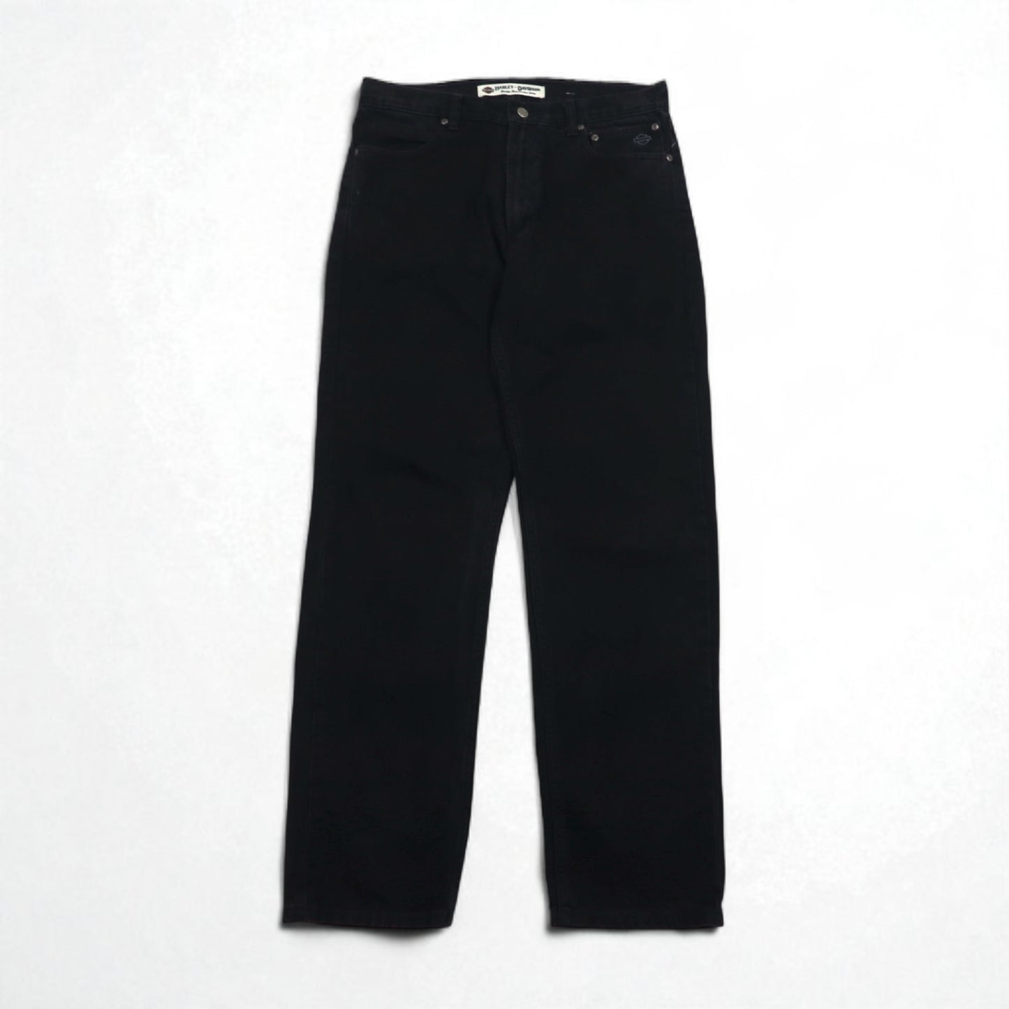 HARLEY DAVIDSON 00年代 ブラック デニムパンツ L レザーパッチ ジッパーフライ メキシコ製